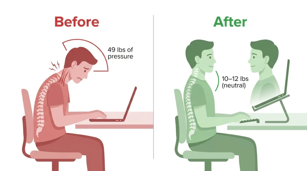 Correct laptop posture for neck pain prevention