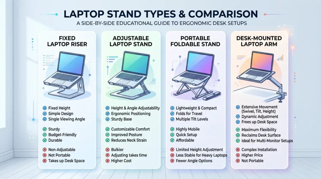 Fixed vs adjustable vs portable laptop stand comparison