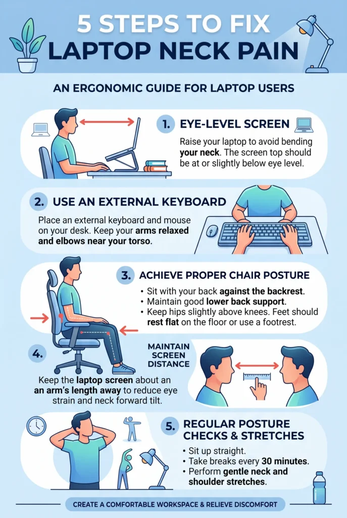 5-step ergonomic laptop setup checklist for neck pain relief