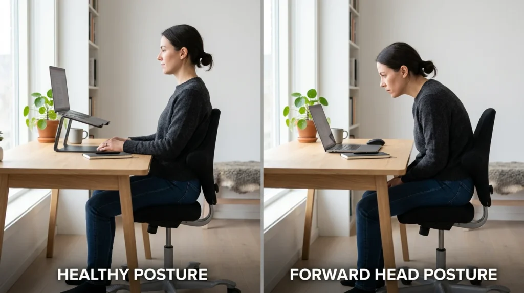 Comparison between healthy posture and forward head posture during laptop use