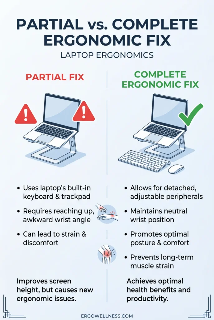 Laptop stand alone vs complete ergonomic setup infographic