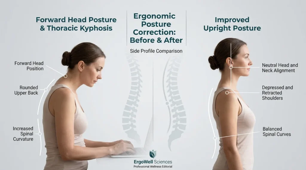 Posture comparison showing neck hump caused by prolonged forward head posture