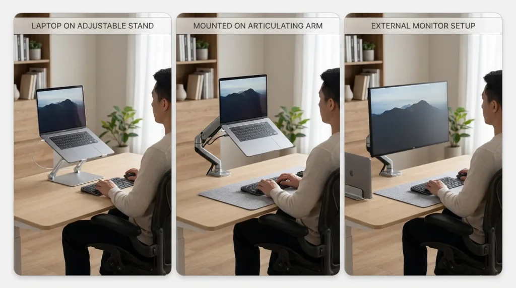 Laptop stand vs laptop arm vs external monitor comparison