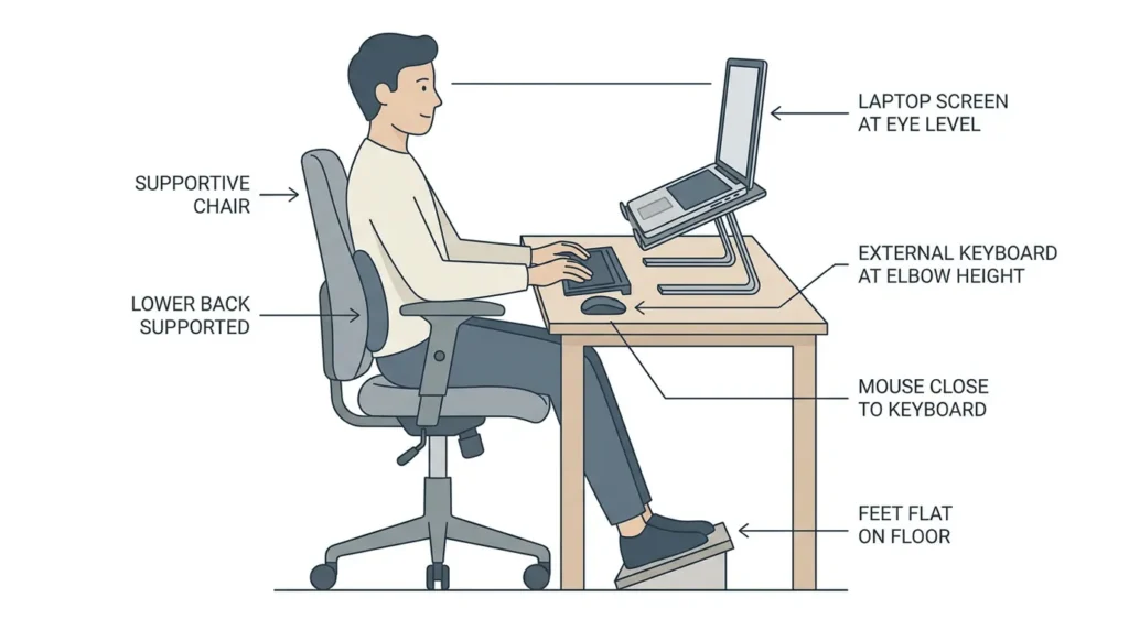 proper ergonomic laptop workstation setup