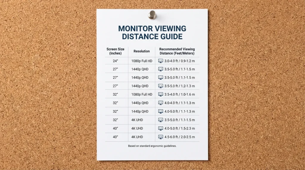 Printable monitor distance chart by screen size ? 2026 reference guide