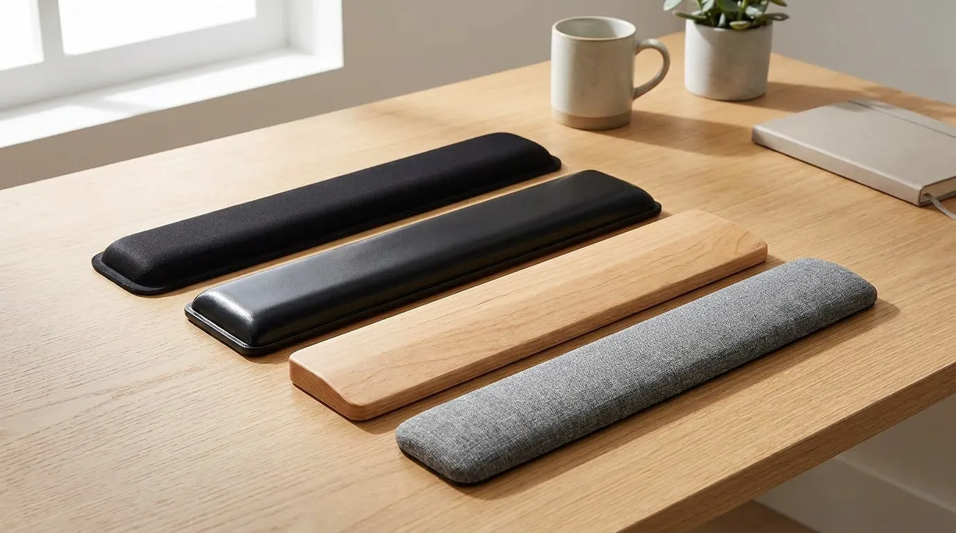 best wrist rest for keyboard — four types on a clean desk in natural light
