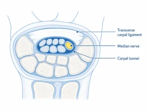 Best Mouse for Carpal Tunnel (2026): Top Picks for Nerve Pain Relief 2 Diagram of the median nerve passing through the carpal tunnel in the wrist