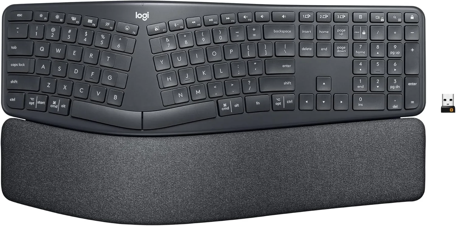 Logitech ERGO K860 curved split ergonomic keyboard with integrated palm rest