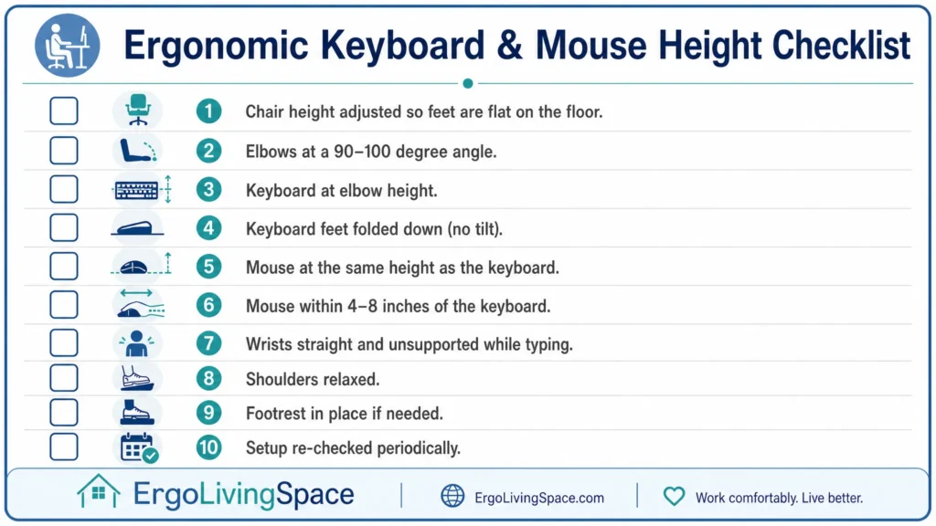 ergonomic keyboard and mouse height setup checklist ergolivingspace.com